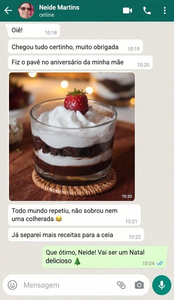 Conversa no WhatsApp: Neide Martins · Pavê de Chocolate